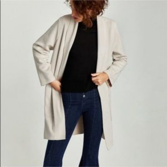 EUC Zara Faux Suede Ecru Long Jacket/Duster size Small - Picture 4 of 5